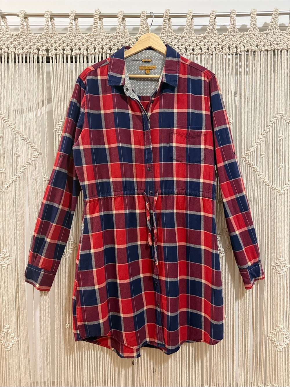 Jachs Girlfriend Plaid Drawstring Tunic in Red and Navy